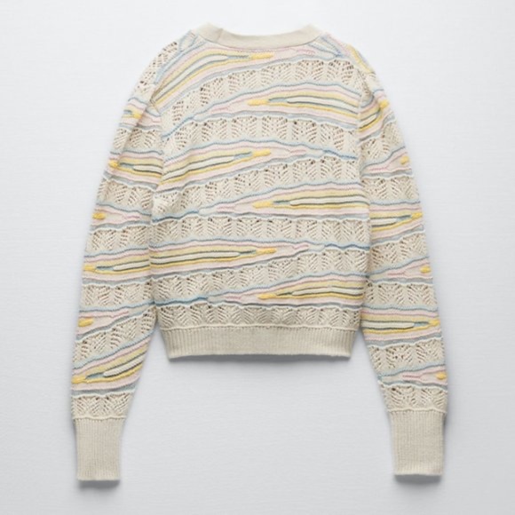NWT Zara Adorable Knit Pointelle Cardigan Jacket Sweater Pastel and Cutouts - Picture 15 of 16